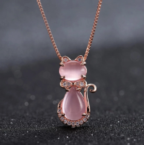 Collar de gato cuarzo rosa elegante